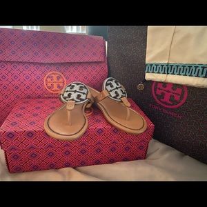 Tory Burch Crystal Logo Miller Flip Flop Leather